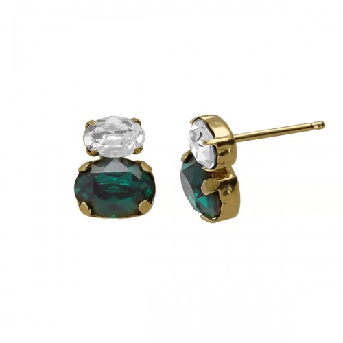 BRINCOS PRATA TUYYO OVAL CRISTAL/ESMERALDA A4513-20DT