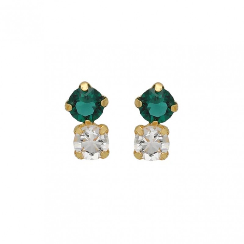 BRINCO PRATA BOTÃO ESMERALDA/CRISTAL A5004-20DT
