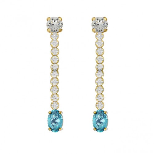 BRINCO PRATA COMPRIDO BONJOUR CASCATA/AGUAMARINHA A5221-10DT