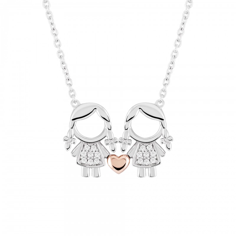 COLAR PRATA MEANINGFUL SILVER GIRL & GIRL UK.CL.1110.0007