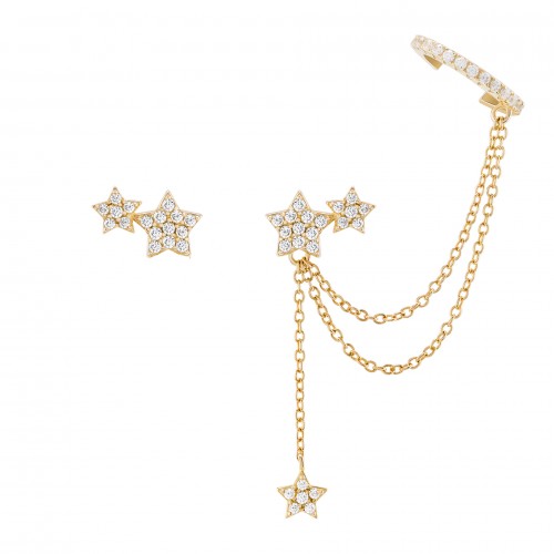 BRINCOS PRATA MIX & MATCH STAR CHAIN & EARCUFF GOLD UK.BR.1204.0169