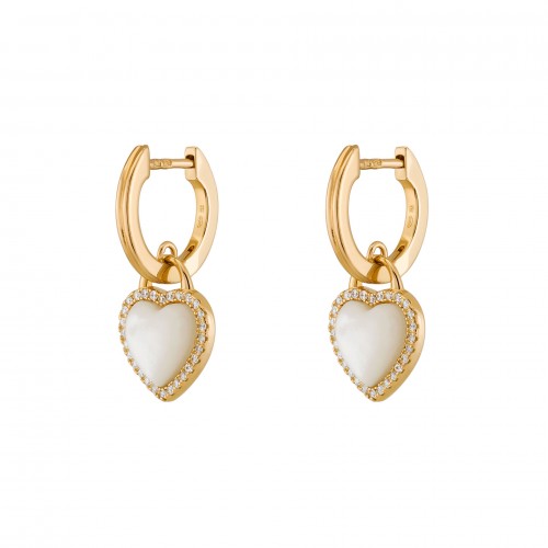 BRINCOS PRATA HEART MOTHER OF PEARL GOLD UK.BR.1204.0186