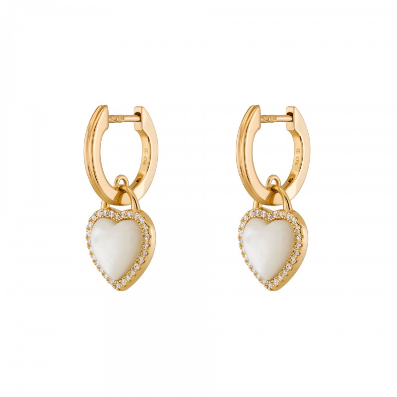 BRINCOS PRATA HEART MOTHER OF PEARL GOLD UK.BR.1204.0186