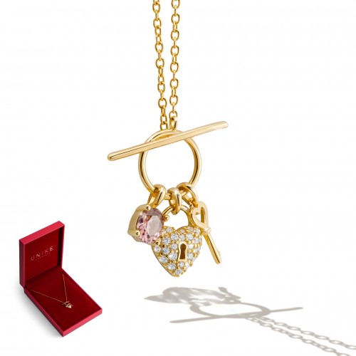 COLAR PRATA VALENTINES KEY AND HEART GOLDEN UK.CL.JT0024.00.00