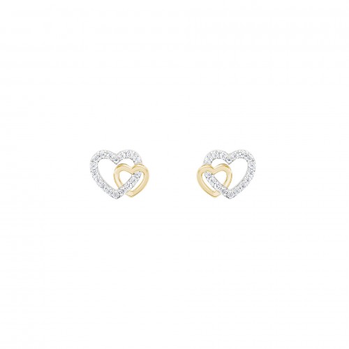 BRINCOS PRATA CLASSY & CHIC TWO HEARTS GOLD UK.BR.1204.0150