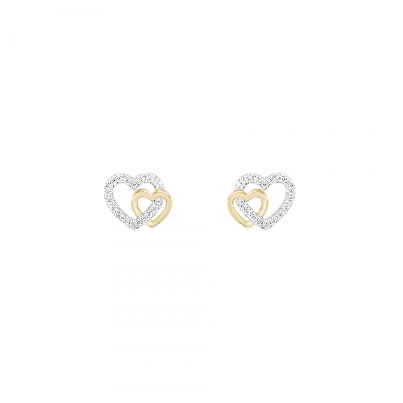 BRINCOS PRATA CLASSY & CHIC TWO HEARTS GOLD UK.BR.1204.0150
