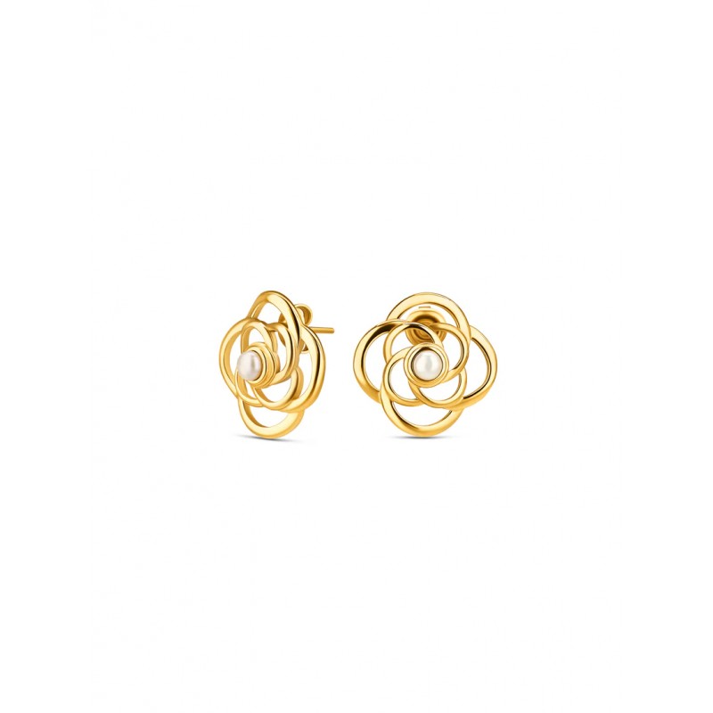BRINCOS AÇO SENHORA ROSE BLOSSOM PEARL GOLD OJRE04D