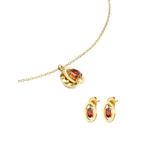SET COLAR & BRINCO AÇO BIRTHSTONE JANUARY OJSET24G01