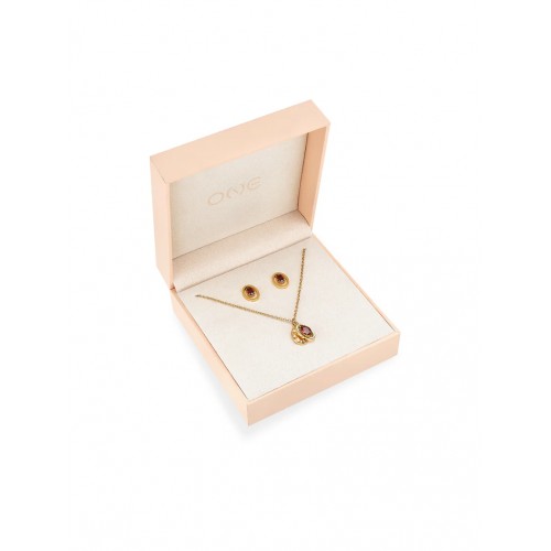 SET COLAR & BRINCO AÇO BIRTHSTONE JANUARY OJSET24G01