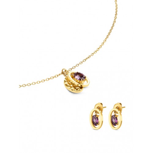SET COLAR & BRINCO AÇO BIRTHSTONE FEBRUARY OJSET24G02