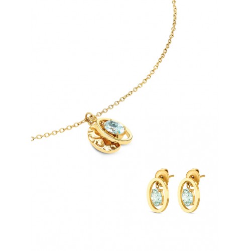 SET COLAR & BRINCO AÇO BIRTHSTONE MARCH OJSET24G03