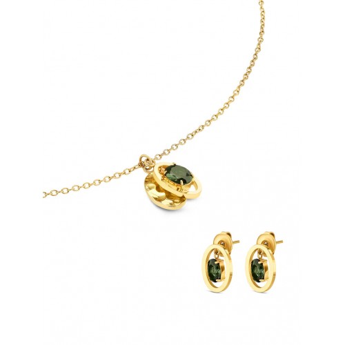 SET COLAR & BRINCO AÇO BIRTHSTONE MAY OJSET24G05