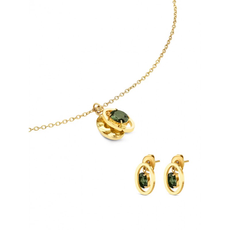 SET COLAR & BRINCO AÇO BIRTHSTONE MAY OJSET24G05