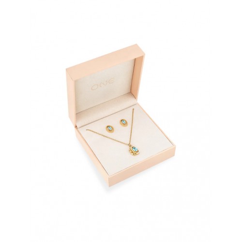 SET COLAR & BRINCO AÇO BIRTHSTONE SEPTEMBER OJSET24G09