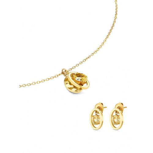SET COLAR & BRINCO AÇO BIRTHSTONE OCTOBER OJSET24G10