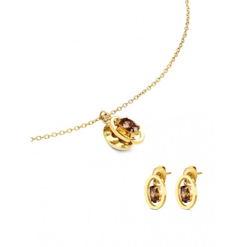 SET COLAR & BRINCO AÇO BIRTHSTONE NOVEMBER OJSET24G11