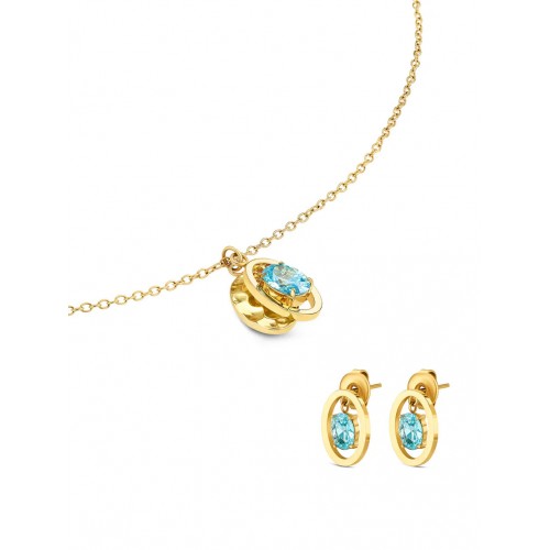 SET COLAR & BRINCO AÇO BIRTHSTONE DECEMBER OJSET24G12