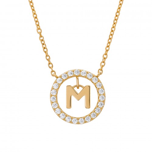 COLAR PRATA LETTER IN CIRCLE M UK.CL.1204.0300