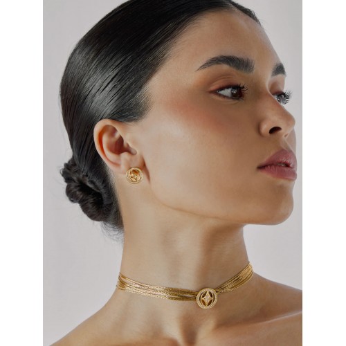 BRINCOS AÇO SENHORA ELENA BRILLIANCE  GOLD OJATE08D