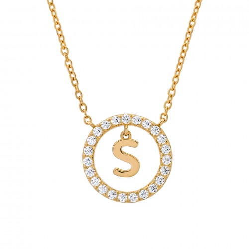 COLAR PRATA LETTER IN CIRCLE S UK.CL.1204.0306