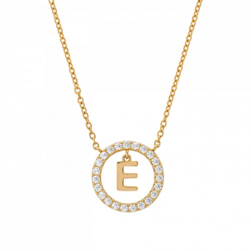 COLAR PRATA LETTER IN CIRCLE E UK.CL.1204.0293
