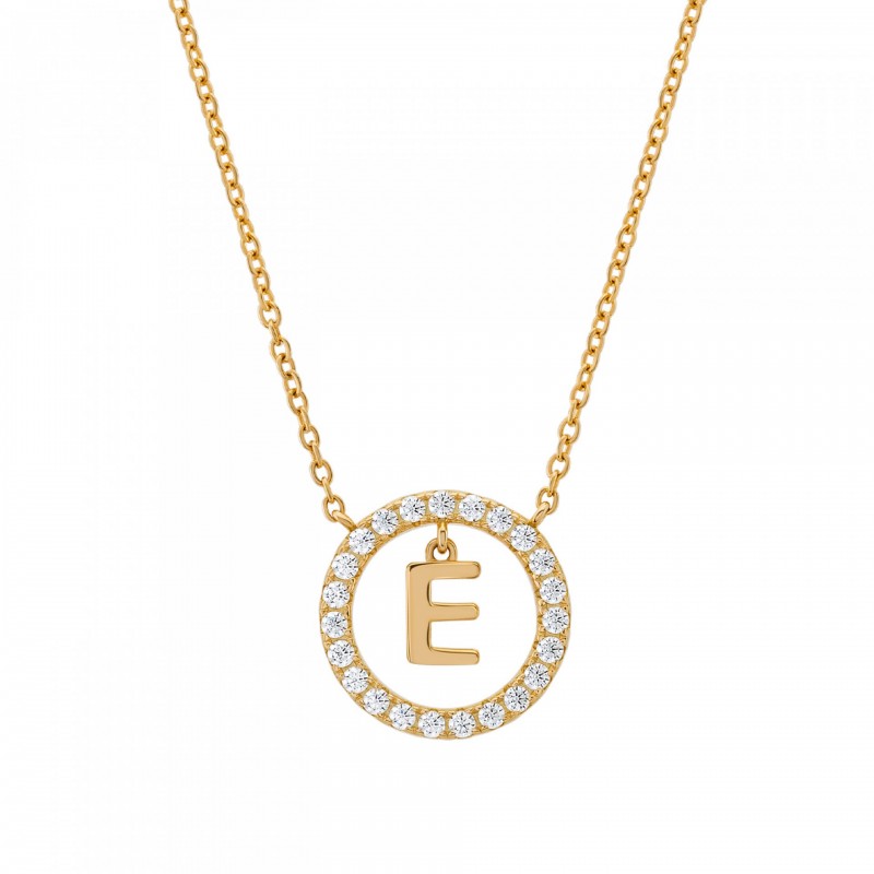 COLAR PRATA LETTER IN CIRCLE E UK.CL.1204.0293