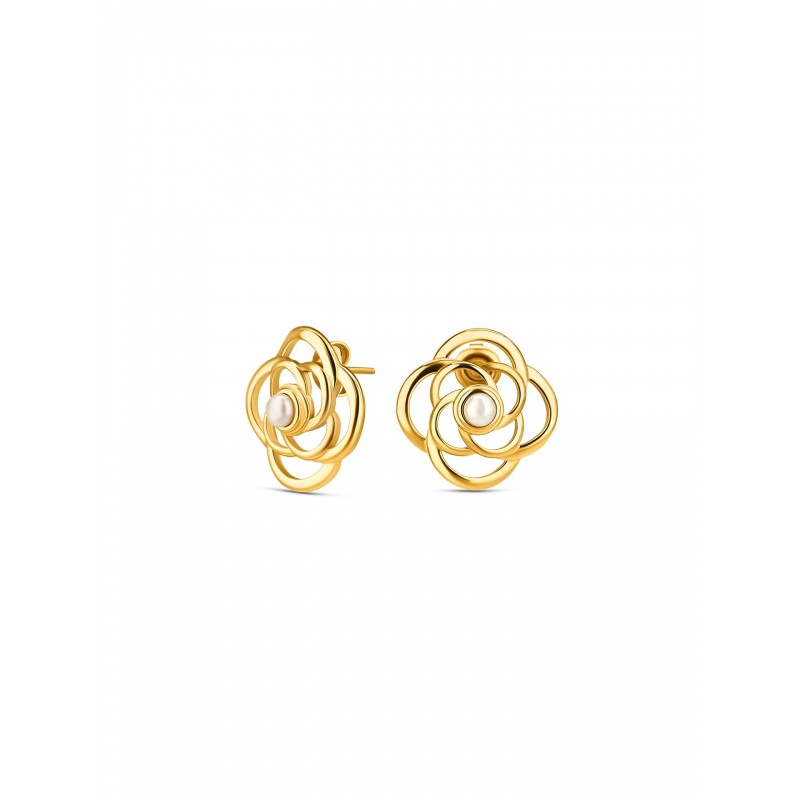 BRINCOS AÇO SENHORA ROSE BLOSSOM PEARL GOLD OJRE04D