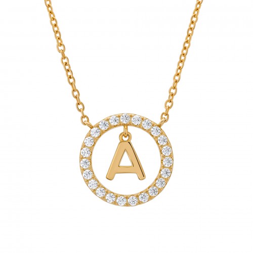 COLAR PRATA LETTER IN CIRCLE A UK.CL.1204.0289
