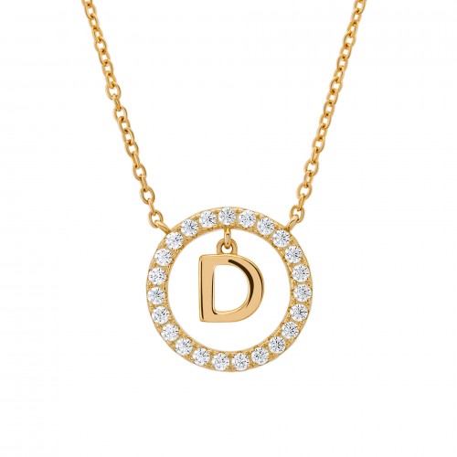 COLAR PRATA LETTER IN CIRCLE D UK.CL.1204.0292