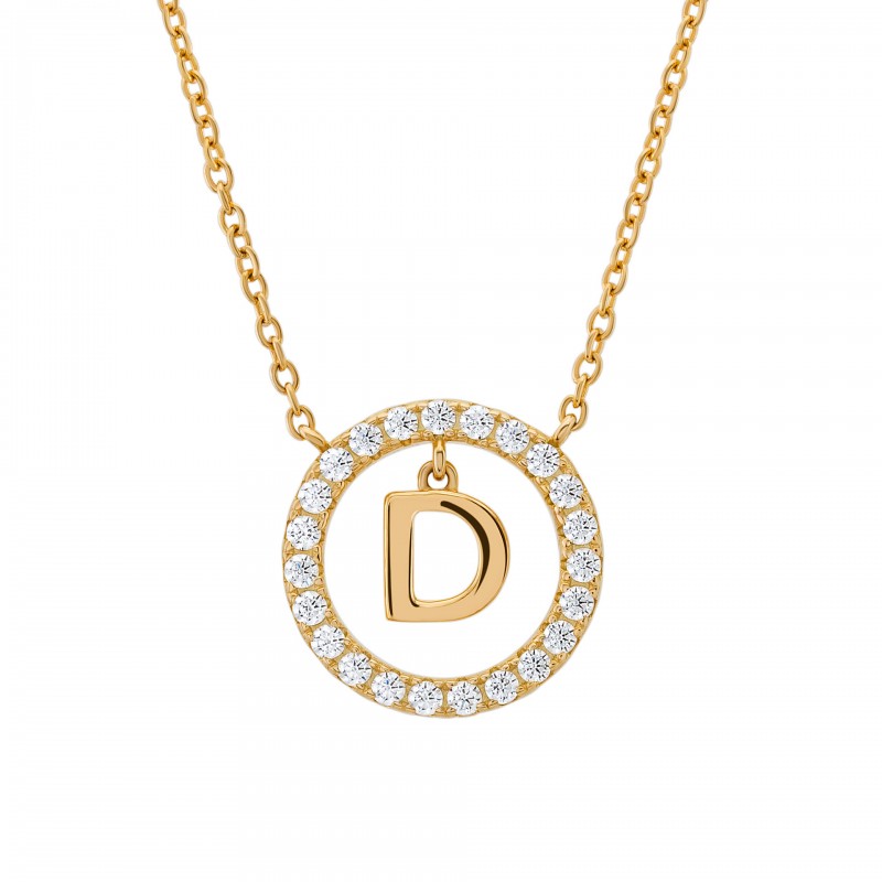 COLAR PRATA LETTER IN CIRCLE D UK.CL.1204.0292