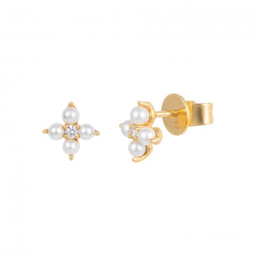TORNILHOS PRATA PEARLS FLOWERS GOLDEN UK.TN.JT0004.00.00