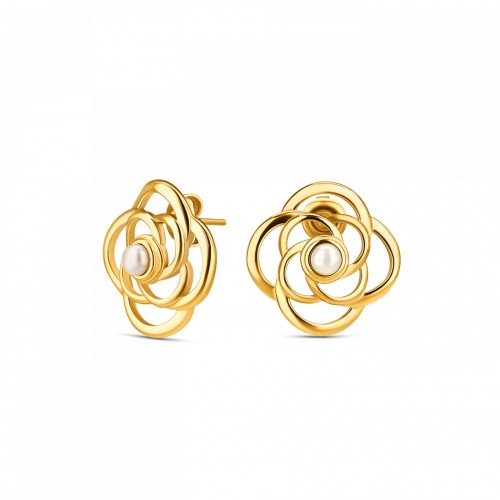 BRINCOS AÇO SENHORA ROSE BLOSSOM PEARL GOLD OJRE04D