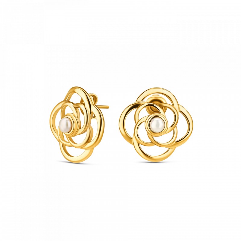 BRINCOS AÇO SENHORA ROSE BLOSSOM PEARL GOLD OJRE04D