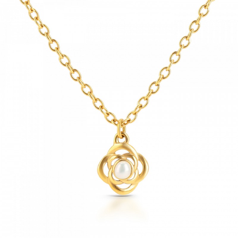 COLAR AÇO SENHORA ROSE PETITE PEARL GOLD OJRN02D