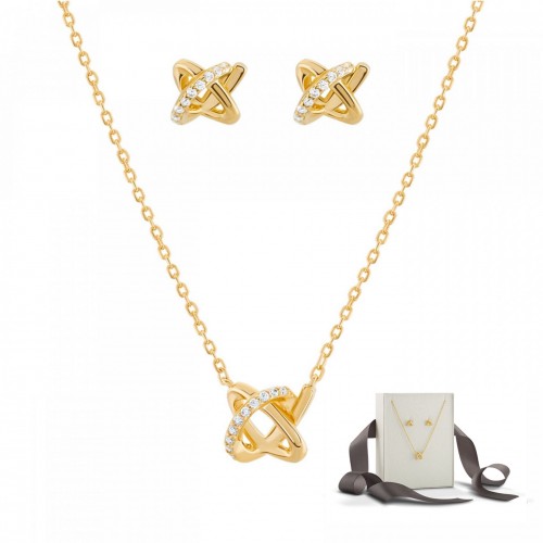 PACK PRATA COLAR+BRINCOS CLASSY & CHIC KNOT DOURADO UK.PK.1204.0021