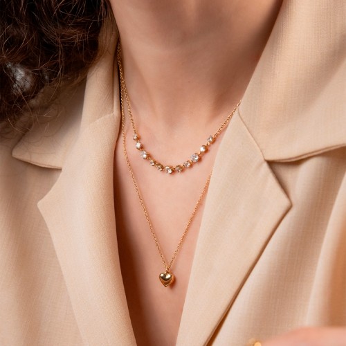 COLAR AÇO SENHORA NECKMESS HEART GOLD OJNN28G