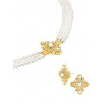 SET COLAR & BRINCOS AÇO OPHELIA PEARLS GOLD OJSET25G