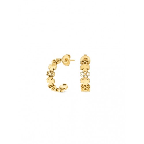 BRINCOS AÇO LUCKY FLOWER HOOP GOLD OJLFE06G