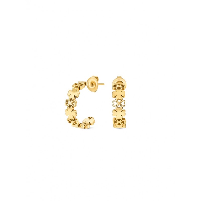 BRINCOS AÇO LUCKY FLOWER HOOP GOLD OJLFE06G