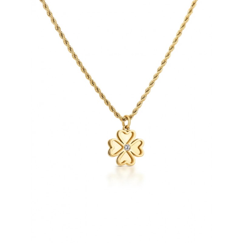 COLAR AÇO SENHORA LUCKY FLOWER CRYSTAL GOLD OJLFN06G