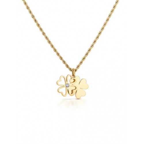 COLAR AÇO SENHORA LUCKY FLOWER CRYSTAL GOLD OJLFN06G