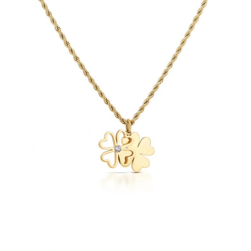 COLAR AÇO SENHORA LUCKY FLOWER CRYSTAL GOLD OJLFN06G