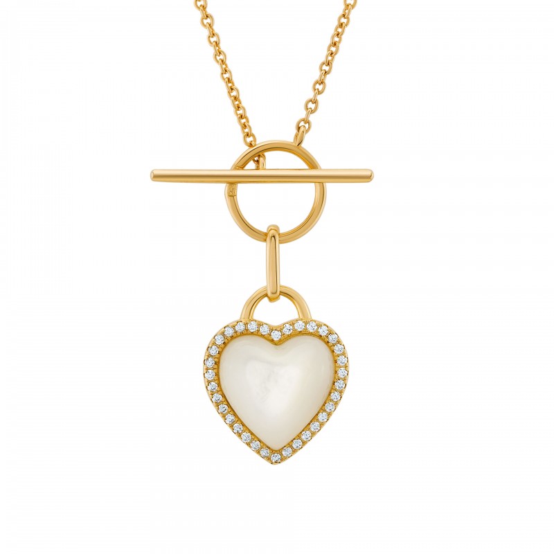 COLAR PRATA HEART MOTHER OF PEARL GOLD UK.CL.1204.0282