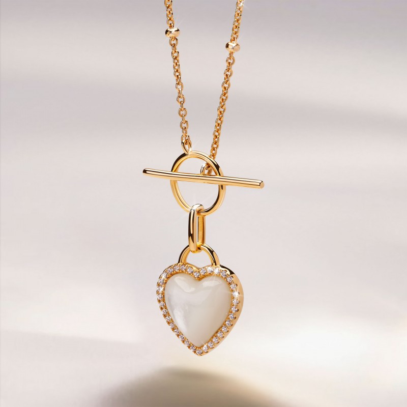 COLAR PRATA HEART MOTHER OF PEARL GOLD UK.CL.1204.0282