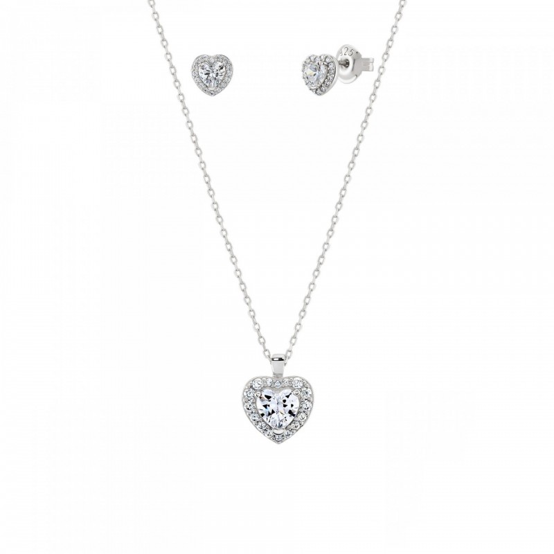 PACK COLAR E BRINCOS PRATA CLASSIC HEART UK.PK.1206.0007
